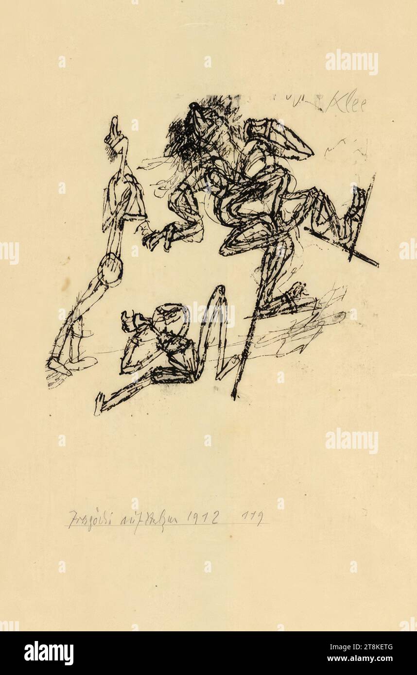 Tragedia su palafitte, Grotesk Dancer Stilt Walker, Paul Klee, Münchenbuchsee 1879 - 1940 Muralto, 1912, 119, stampa, litografia, 9,4 x 9,6 cm, l.l. 'tragedia su palafitte', matita Foto Stock