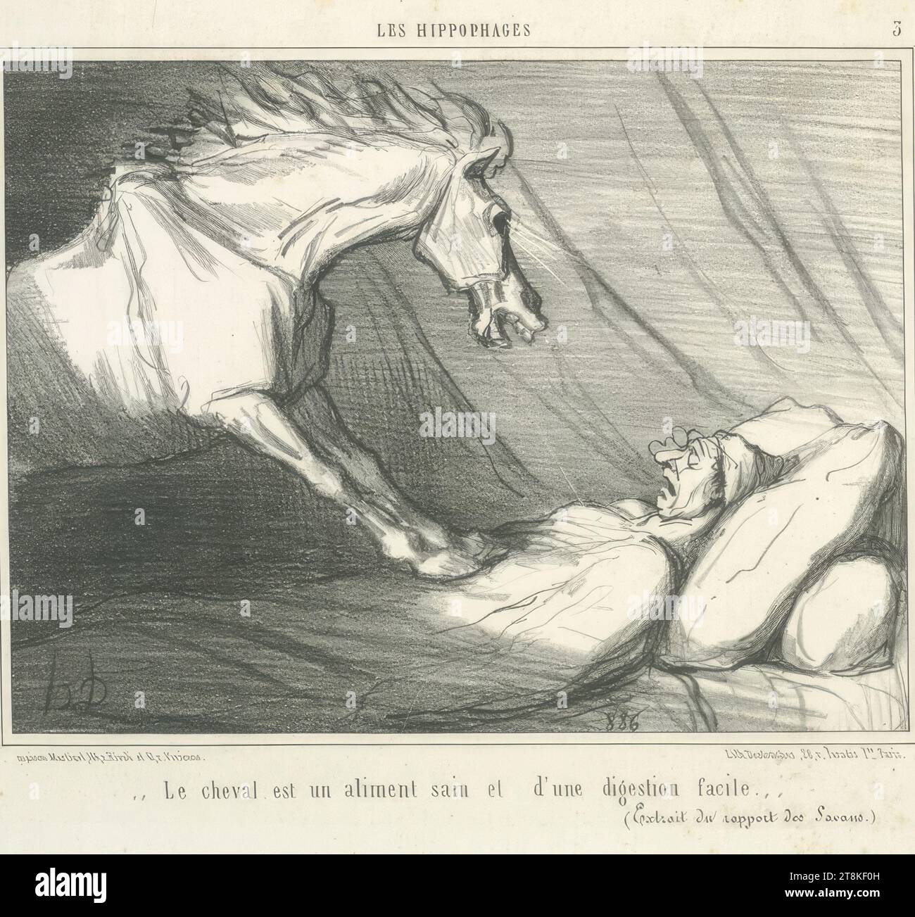 Le cheval est un aliment sain..., Les Hippophages, Honoré Daumier, Marsiglia 1808 - 1879 Valmondois, 1856, stampa, litografia, foglio: 26,5 x 35 cm, verso: 'Eduard Fuchs / Zehlendorf B. Berlin / Wannseebahn', Ltd. Cahier: 'On d. documento dedica V. G. Franke a Kubin Foto Stock