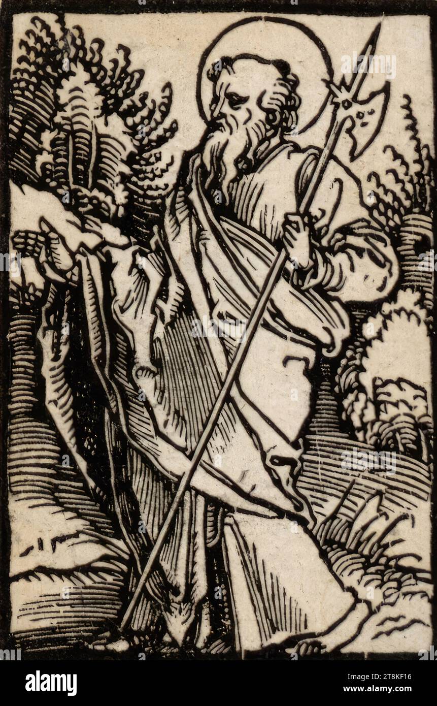 L'Apostolo Matteo, tagliato di legno per una Salus animae, Norimberga 1503, fol. 165r, Salus animae, Norimberga: Hieronymus Höltzel 1503, 1503, stampa, taglio su legno, foglio: 6,6 x 4,4 cm Foto Stock