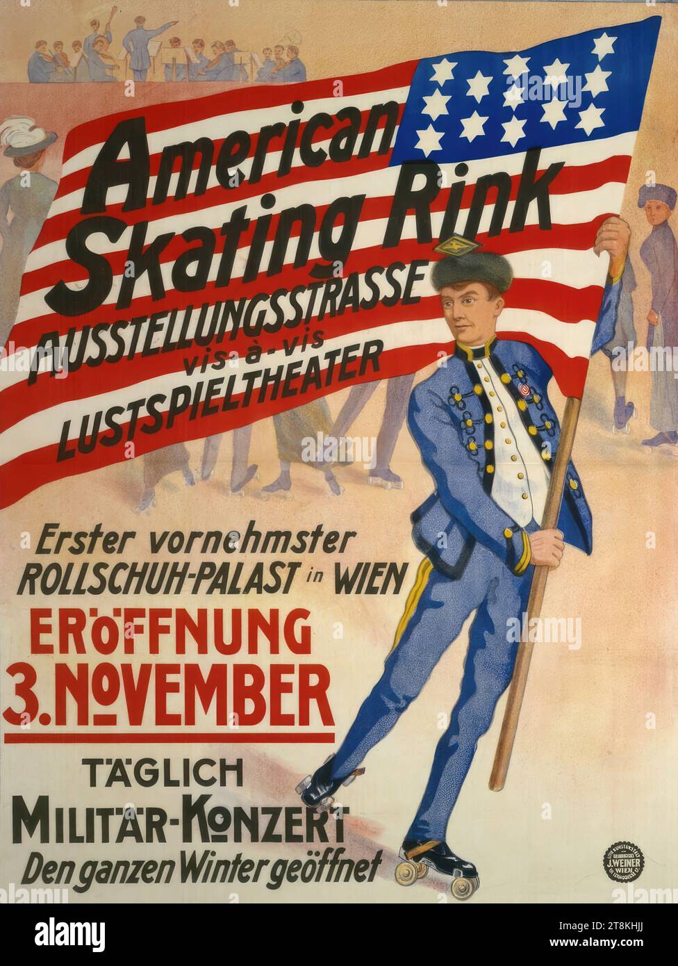 American Skating Rink; APERTURA 3 NOVEMBRE, Anonymous, Around 1910, stampa, litografia a colori, foglio: 1255 mm x 955 mm Foto Stock