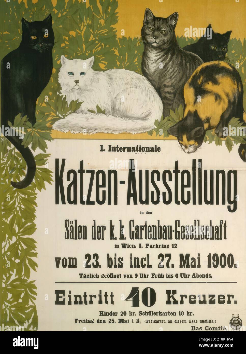 IO International Cat Exhibition, Vienna, 1900, Anonimo, 1900, stampa, litografia a colori, foglio: 1260 mm x 940 mm, Austria Foto Stock