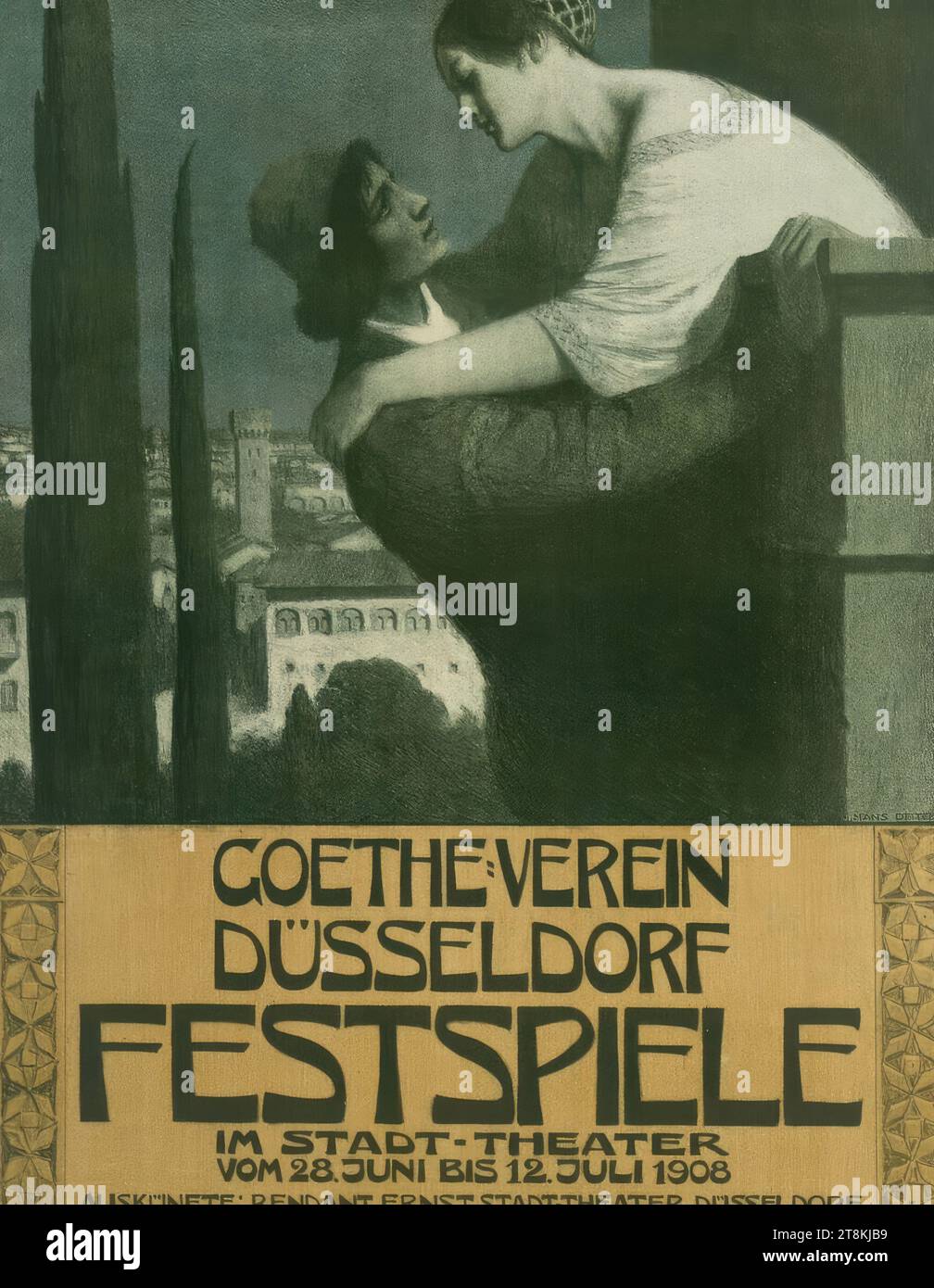 GOETHE ASSOCIATION Düsseldorf; FESTIVAL IN THE CITY THEATER; 1908, Hans Deiters, Düsseldorf 1868 - 1922 Monaco di Baviera, 1908, stampa, litografia a colori, foglio: 795 mm x 620 mm Foto Stock