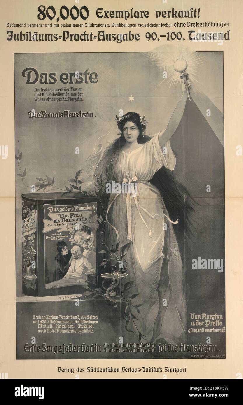 La donna come medico di famiglia; casa editrice del Süddeutsche Verlags-Institut Stuttgart, Theodor Volz, Germania, 1850 - 1916, intorno al 1900, stampa, litografia a colori, foglio: 1180 mm x 740 mm Foto Stock