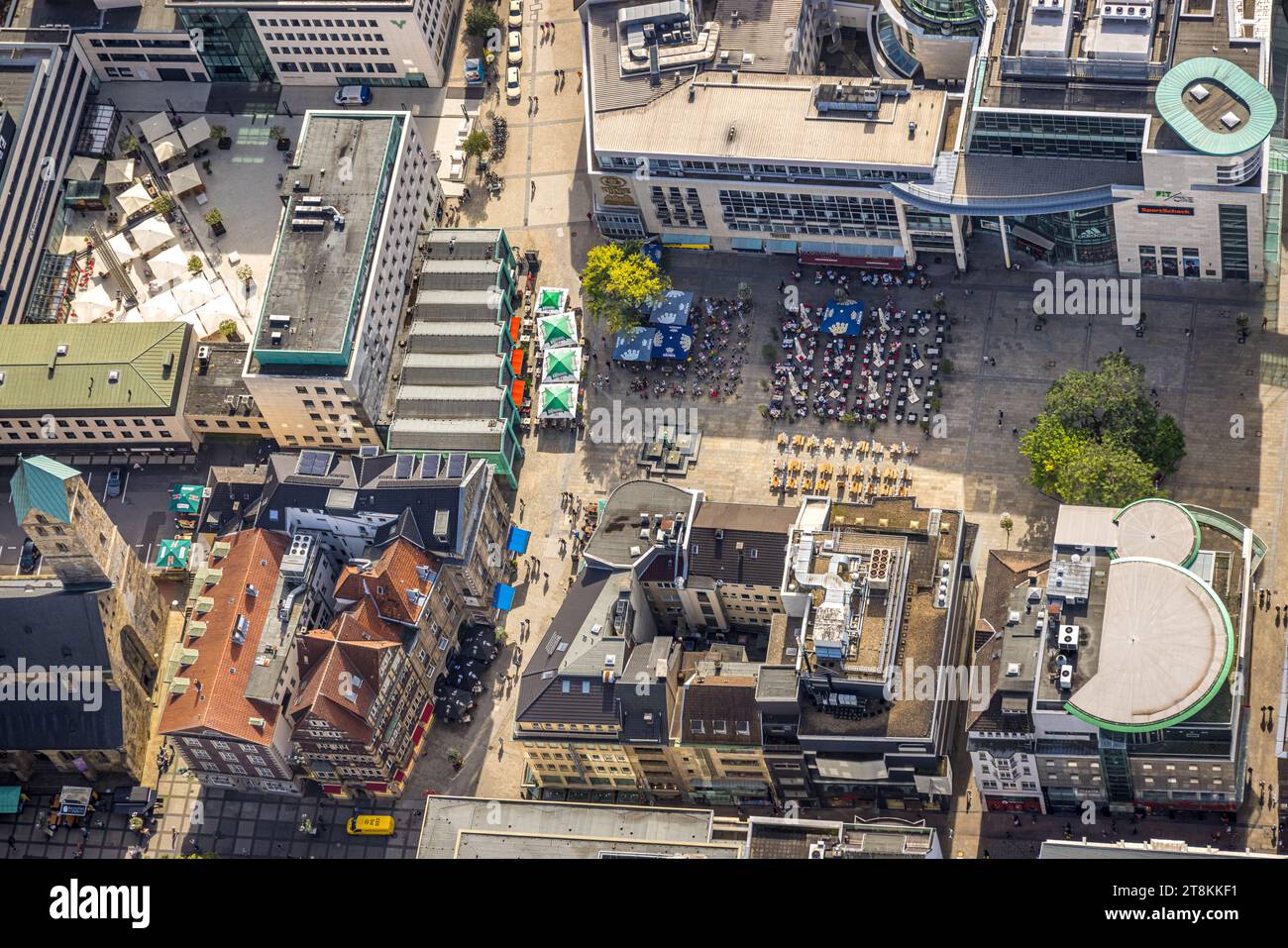 Vista aerea, Alter Markt con catering all'aperto, città, Dortmund, zona della Ruhr, Renania settentrionale-Vestfalia, Germania Foto Stock