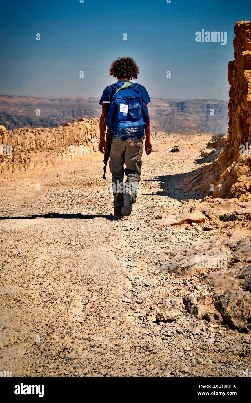 Guardia di sicurezza. Fortezza di Masada. Israele. Foto Stock