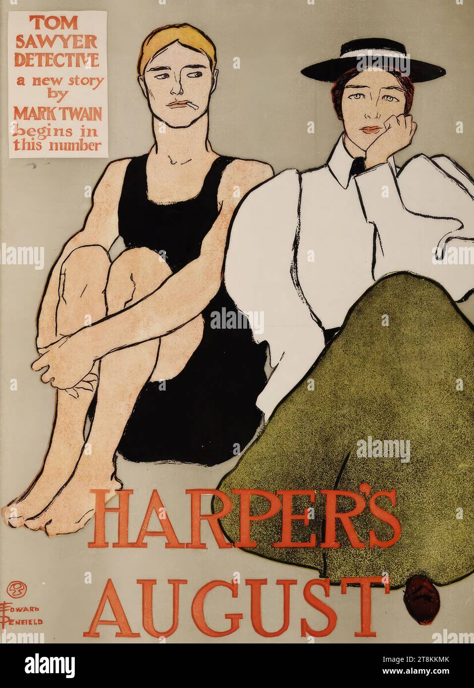 TOM SAWYER DETECTIVE a New story di MARK TWAIN; HARPER'S AUGUST, Edward Penfield, USA, 1866 - 1925, 1896, stampa, litografia a colori, foglio: 480 mm x 350 mm, l.l. "1896", matita Foto Stock