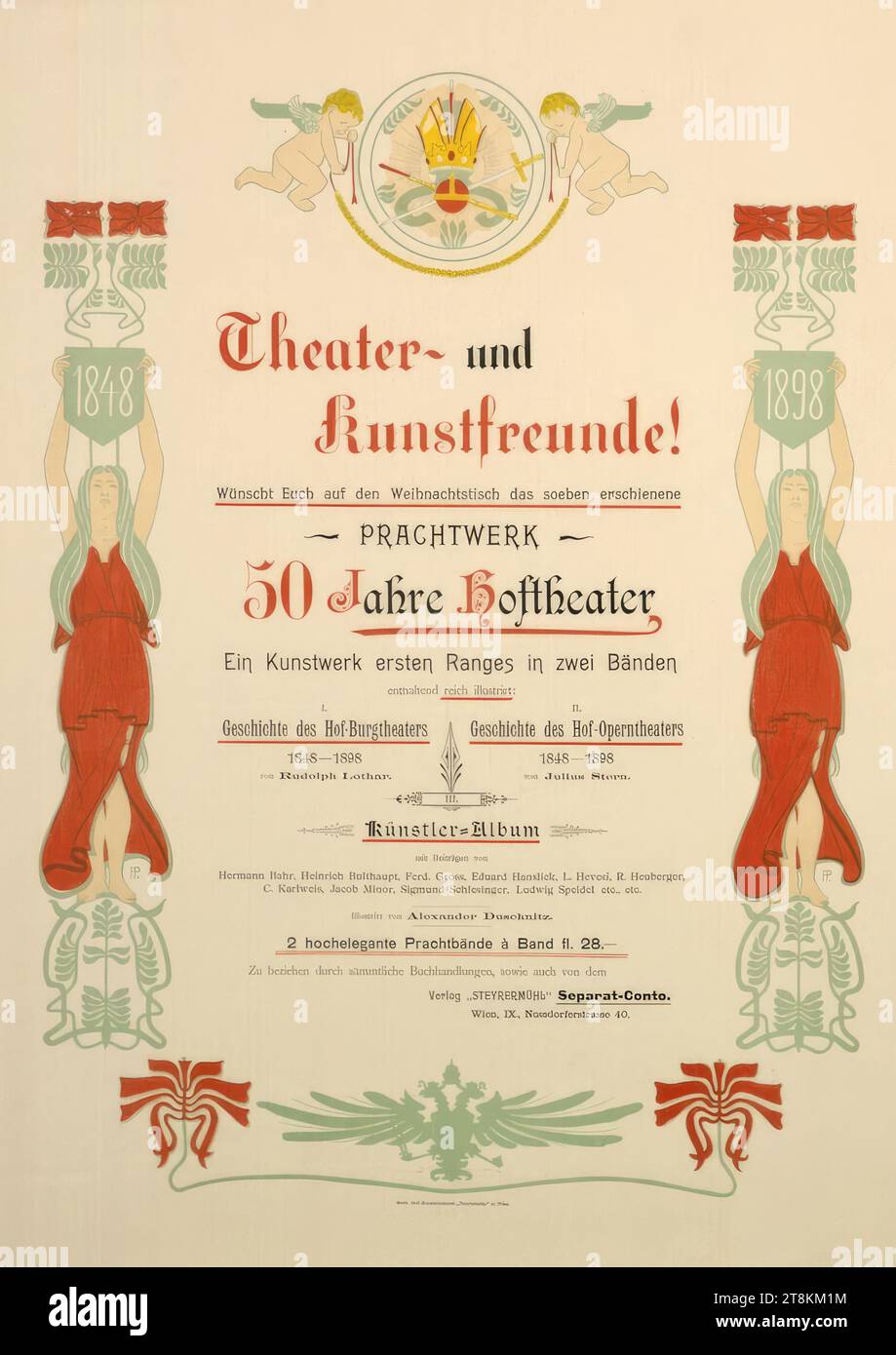 Amanti del teatro e dell'arte! PRACHTWERK 50 anni di teatro di corte; Editore 'STEYRERMÜHL', Anonimo, 1898, stampa, litografia a colori, foglio: 635 mm x 480 mm Foto Stock