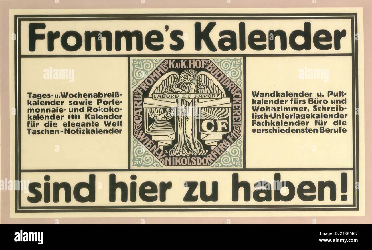 I calendari Fromme sono disponibili qui!; CARL FROMME K. U. K. HOFBUCHDRUCKEREI, Gustav Kalhammer, Austria, 1886 - ca. 1919, circa 1910, stampa, litografia a colori, foglio: 335 mm x 230 mm Foto Stock