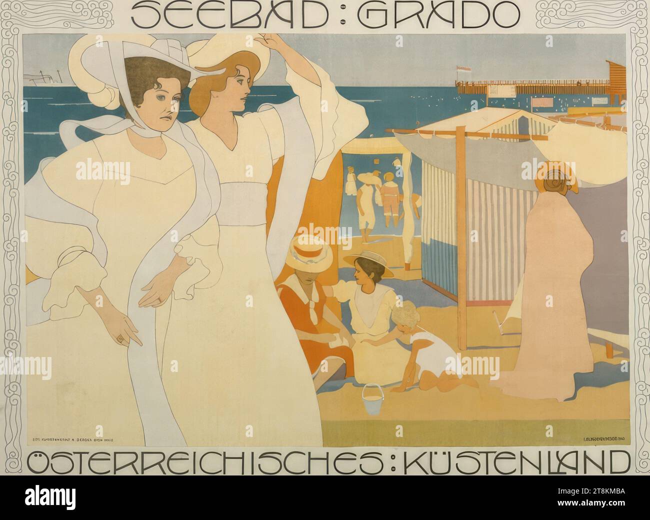 Località balneare grado, Josef Maria Auchentaller, Vienna 1865 - 1949 grado, 1906, stampa, litografia a colori, foglio: 630 mm x 885 mm, M.O. 'BAGNO MARINO: GRADO', in stampa, M.u. 'AUSTRIACO: TERRA COSTIERA', in stampa, l.u. 'LITH. KUNSTASTALT A. BERGER VIENNA VIII/2.', in stampa, Austria Foto Stock