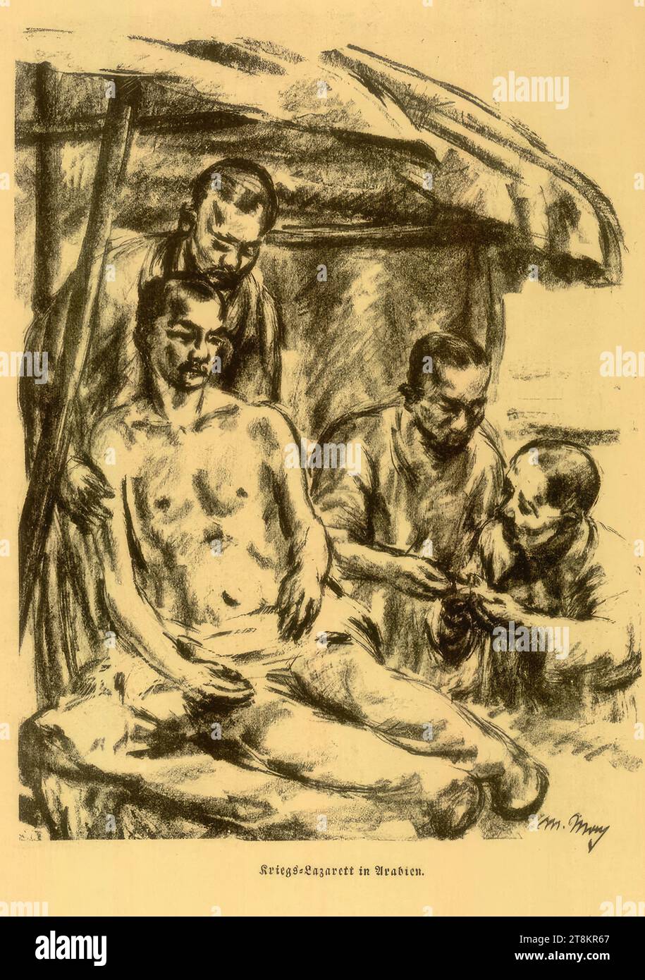 Ospedale di guerra in Arabia, Matthias May, Germania, 1884 - 1923, circa 1915, stampa, litografia, 48,4 x 32,1 cm, M.u. sotto il campo immagine 'War Hospital in Arabia.', in stampa Foto Stock