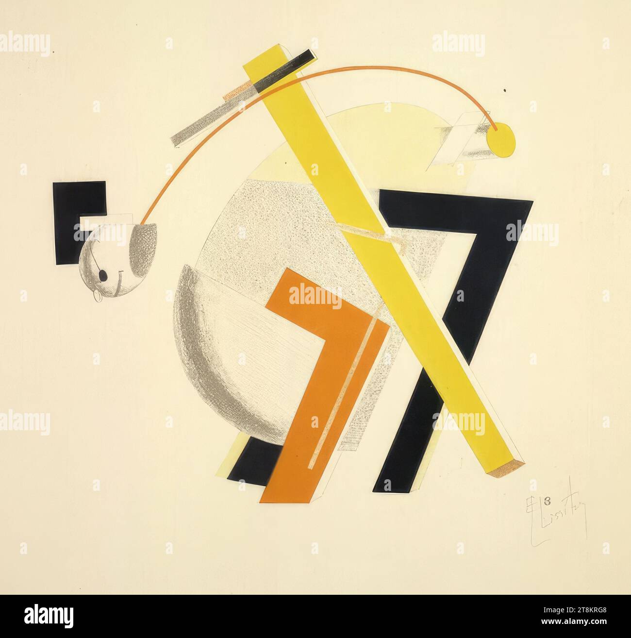 Età, testa 2 passo indietro, foglio 8 da: Il disegno plastico dello spettacolo elettromeccanico - la vittoria sul sole di Aleksei Krutschonych, il disegno plastico dello spettacolo elettromeccanico - la vittoria sul sole, El Lissitzky, Potschinok 1890 - 1941 Mosca, 1923, stampa, litografia, foglio: 53,4 x 45,5 cm, destra. stampa: "8 Foto Stock