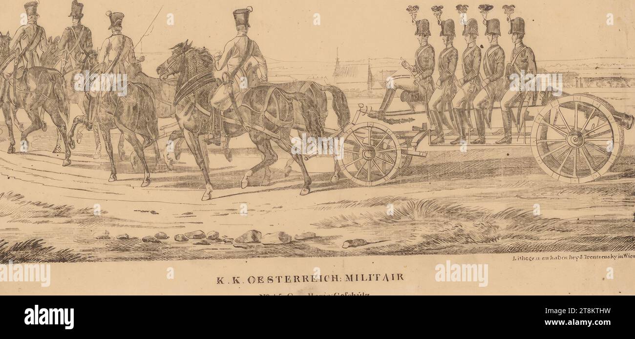 K.K. esercito austriaco. N. 45 cannone per cavalleria, K.K. Austrian Military, 1815-1848, stampa, litografia, foglio: 16,4 x 33,8 cm Foto Stock