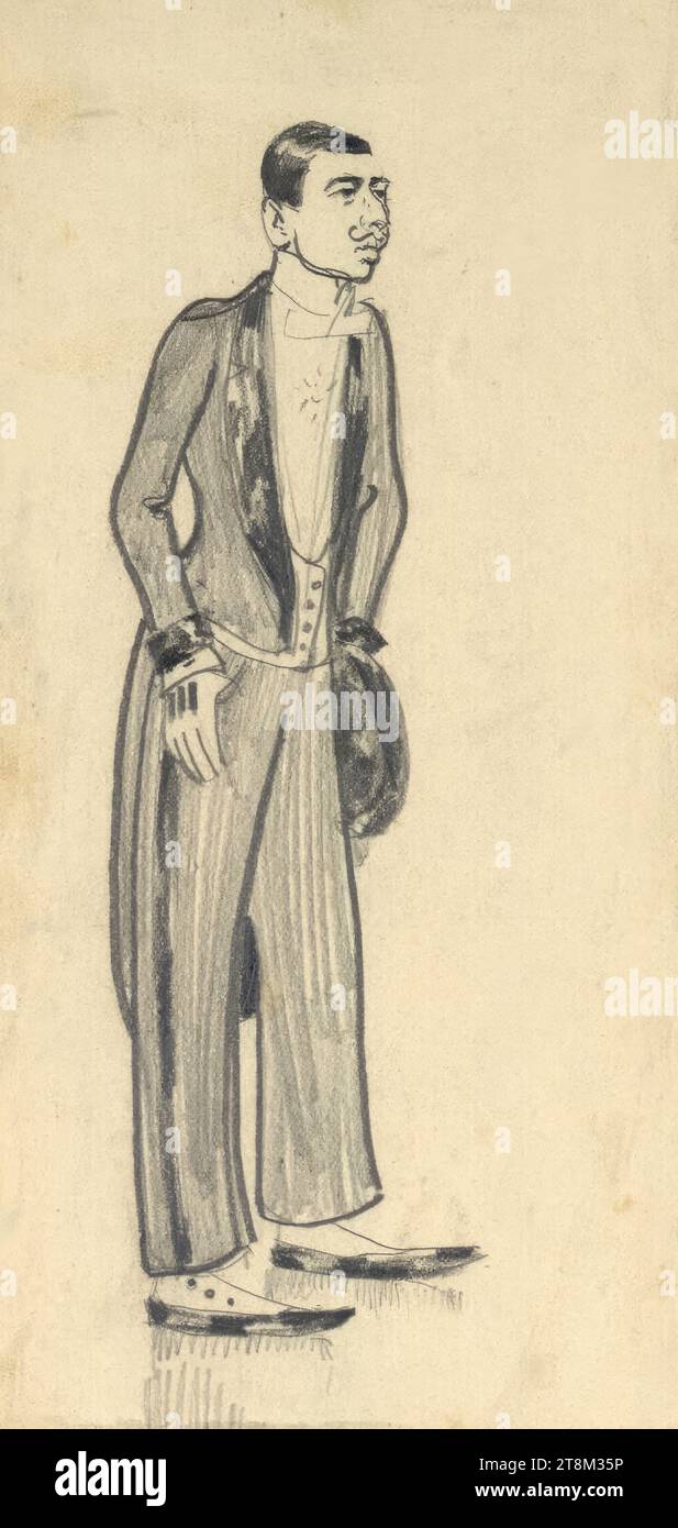 Ballgigerl, Hagengesellschaft, Josef Engelhart (Vienna 1864 - 1941 Vienna), 1893, disegno, matita, 17 x 8 cm Foto Stock