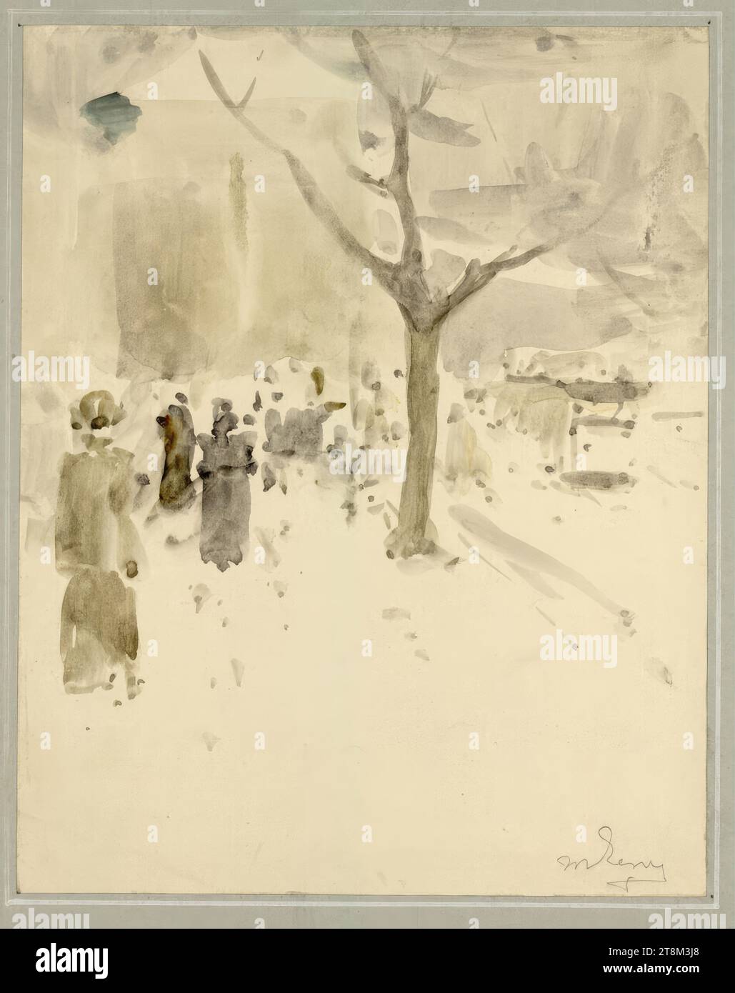 Promenade, Hagen Society, Maximilian Lenz (Vienna 1860 - 1948 Vienna), disegno, acquerello, 20,5 x 16,2 cm Foto Stock