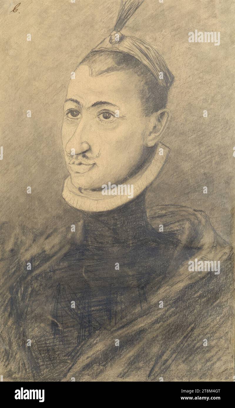 Gentiluomo del tardo XVI secolo (caricatura), Hagengesellschaft, Leopold Stolba (Gaudenzdorf/Vienna 1863 - 1929 Vienna), disegno, matita, 20,2 x 12,5 cm, in alto a sinistra: 'b Foto Stock