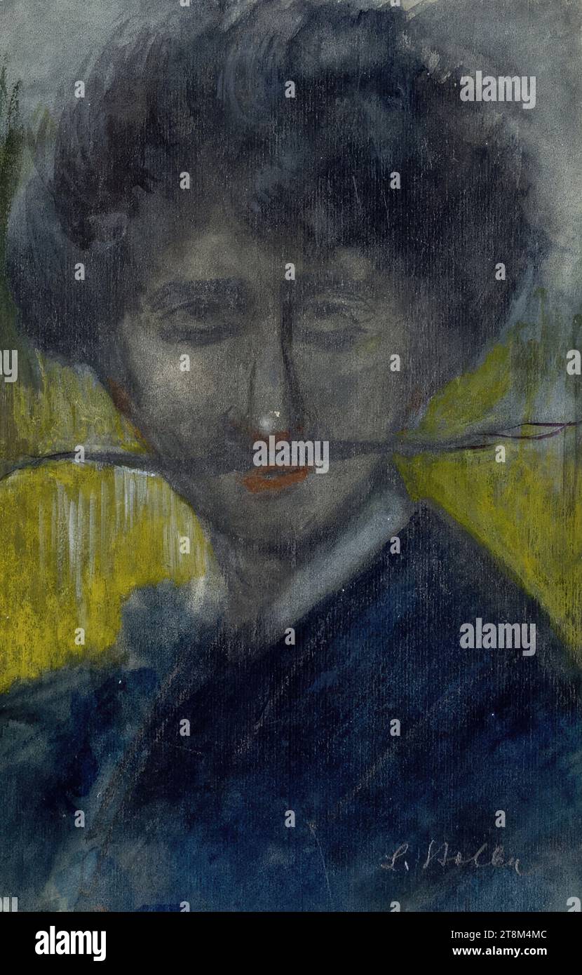 Ritratto caricatura di un dandy, Hagengesellschaft, Leopold Stolba (Gaudenzdorf/Vienna 1863 - 1929 Vienna), c. 1897, disegno, gesso nero e colorato, acquerello, vernice bianca per il corpo, matita, 20,6 x 13,2 cm Foto Stock