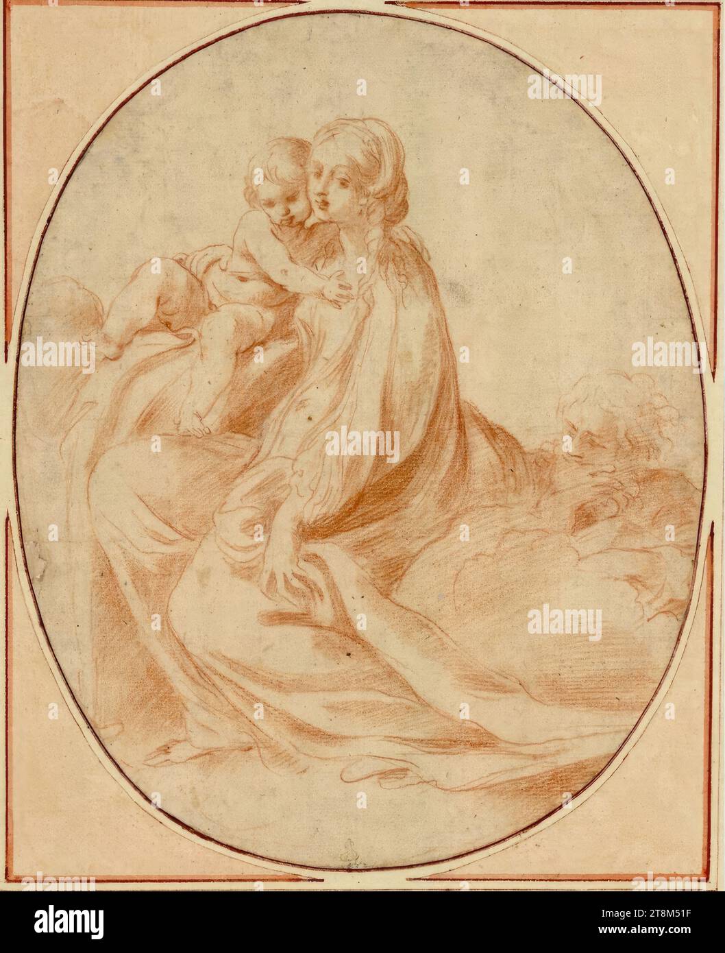 La Sacra famiglia (ovale in piedi), anonima, disegno, sanguina; tagliare l'ovale e incollarlo; una parte mancante a sinistra, 23,7 x 19,3 cm, sotto il basso duca Alberto di Sassonia-Teschen Foto Stock