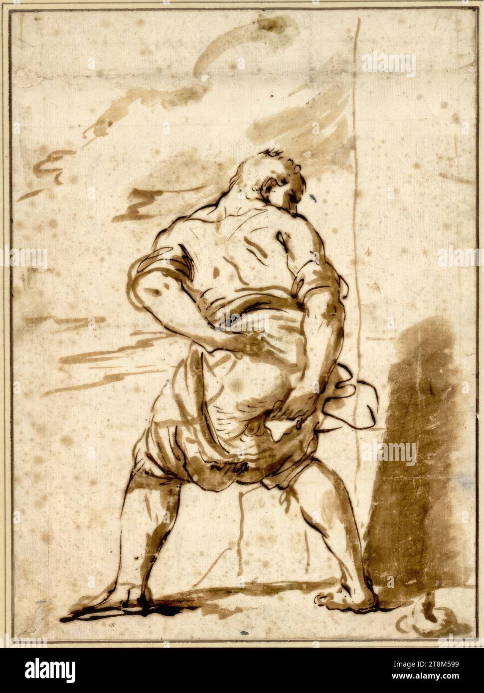 Un uomo che è andato in bagno e ora si sta pulendo, anonimo, disegnando, penna, inchiostro, lavato, 22,1 x 16,5 cm, l.l. duca Alberto di Sassonia-Teschen Foto Stock