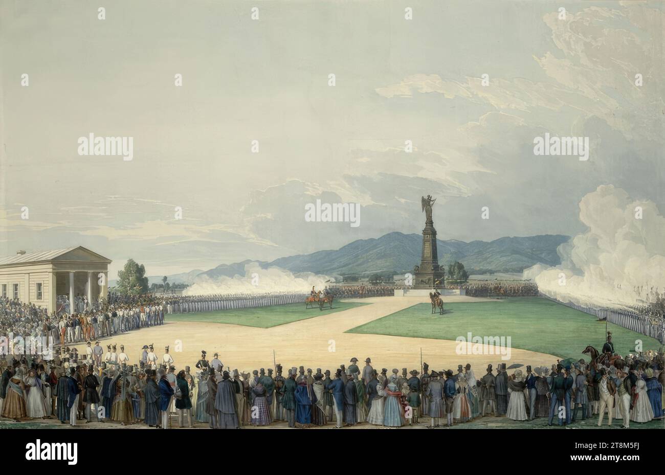 Inaugurazione del Monumento alla Battaglia di Kulm (vista frontale), vista frontale, Eduard Gurk (Vienna 1801 - 1841 Gerusalemme), disegno, acquerello (tracce di un disegno preliminare a matita), sezione passe-partout: 40,7 x 63,1 cm Foto Stock