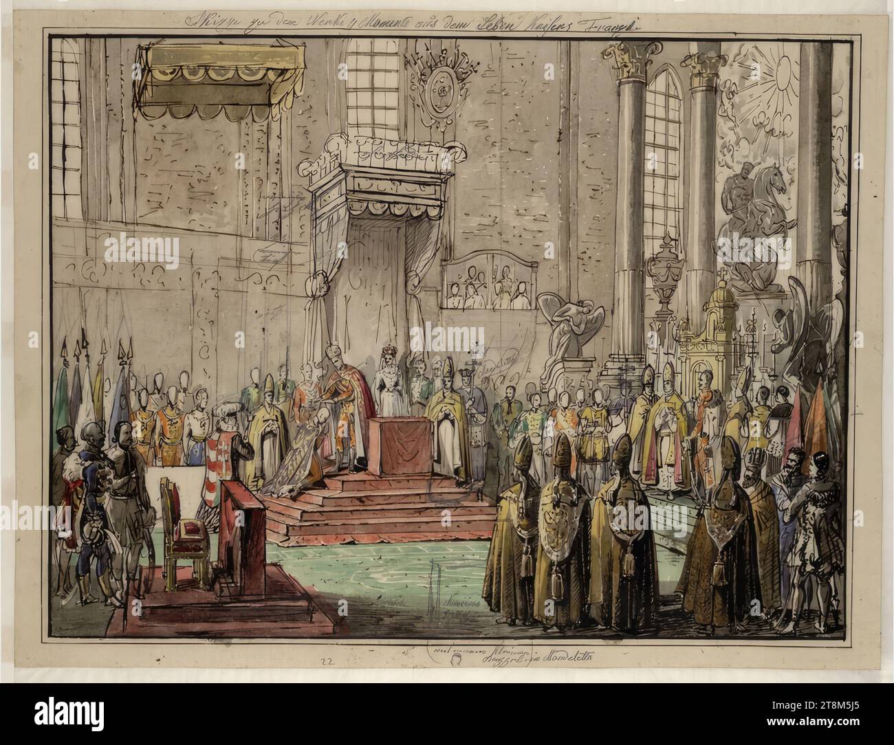 Schizzo per l'opera: Momenti della vita di Francesco I., Johann Nepomuk Höchle (Monaco di Baviera 1790 - 1835 Vienna), disegno, acquerello, 38 x 47 cm Foto Stock