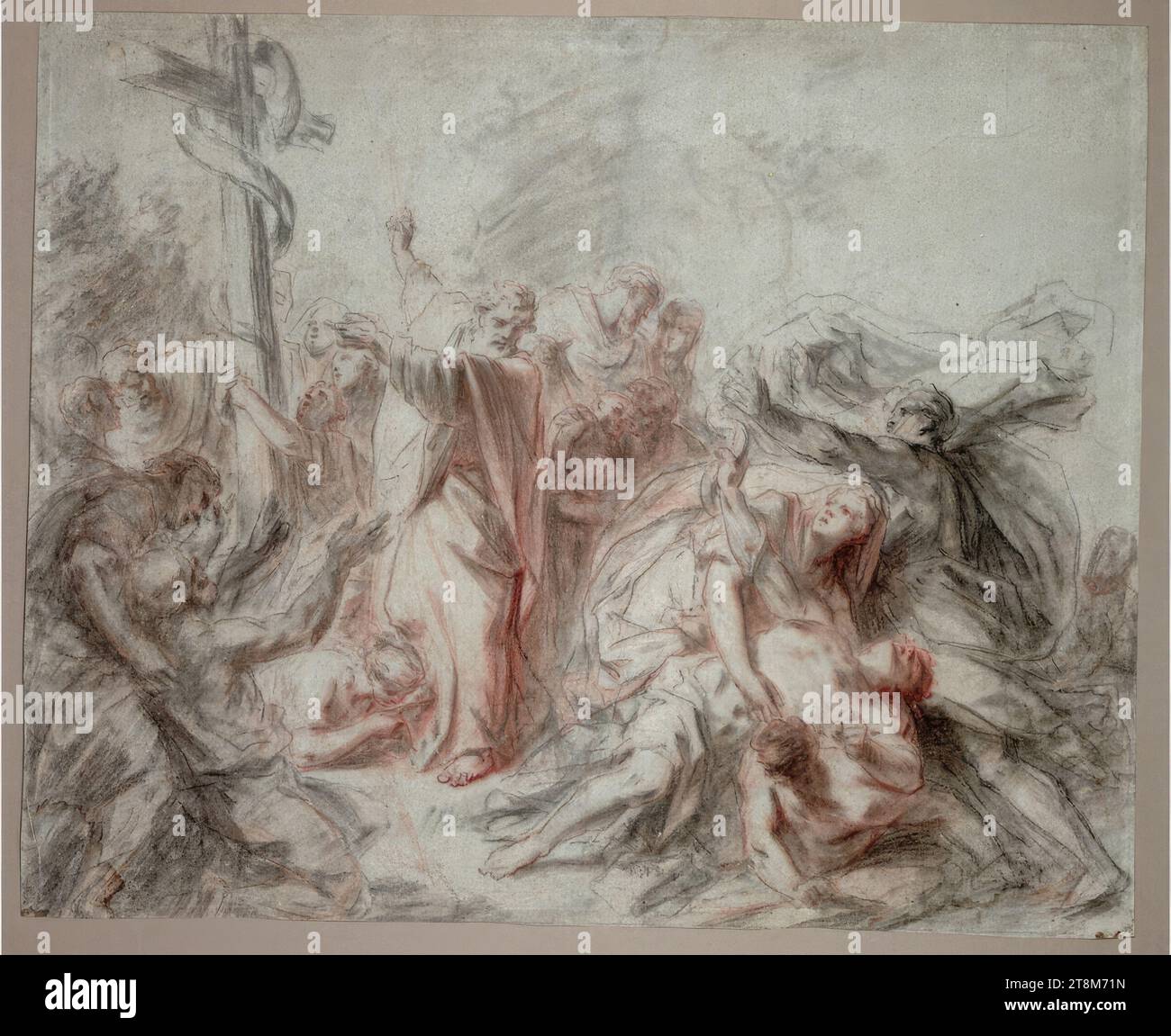 Mosè e il serpente di bronzo, Heinrich Friedrich Füger (Heilbronn 1751 - 1818 Vienna), 1770-1772, disegno, gesso nero pulito, sanguina, carta non patinata grigia, secondo Cahier: 45 x 57,5 cm Foto Stock