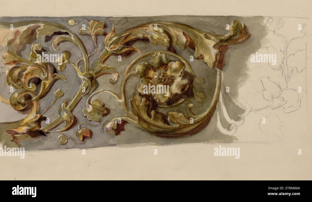 Ornamento, Marie Lippert-Hoerner (Vienna 1860–1932 Vienna), disegno, matita, acquerello, pittura oro, 16,8 x 25,2 cm (6 5/8 x 9 15/16 pollici Foto Stock