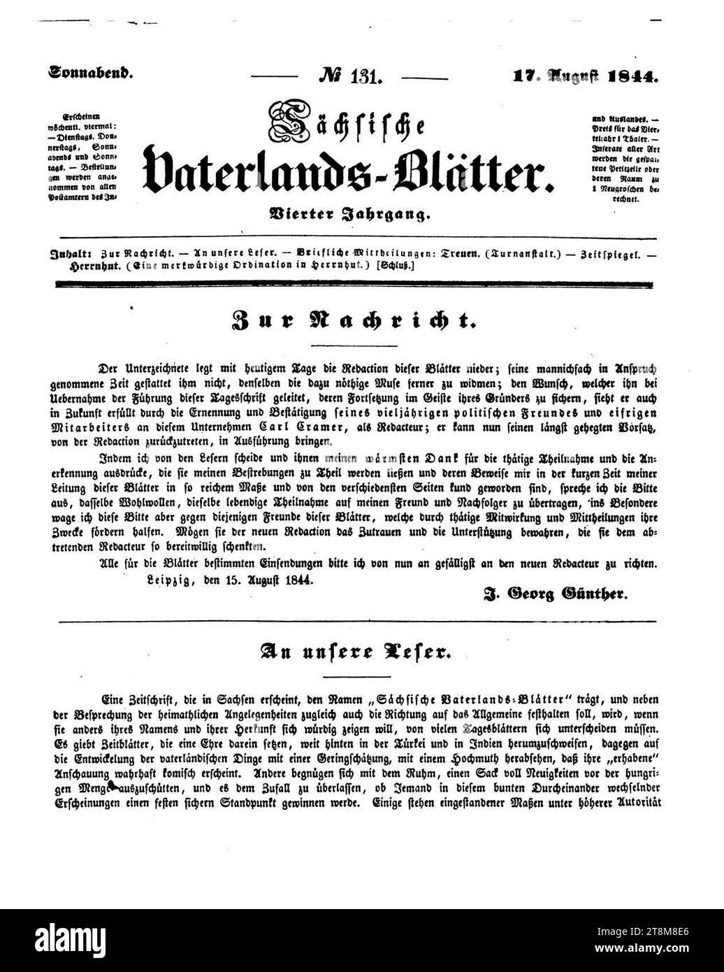 Vaterlandsblätter 17 agosto 1844 525. Foto Stock