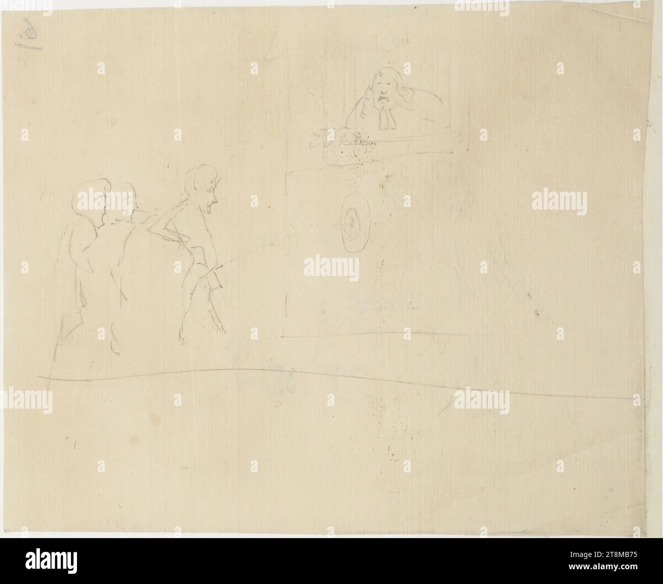 Caricatura, bozzetto Danhauser Josef; 9 pagine impaginate, Josef Danhauser (Vienna 1805 - 1845 Vienna), circa 1844, disegno, matita, foglio: 10 cm x 13,2 cm Foto Stock