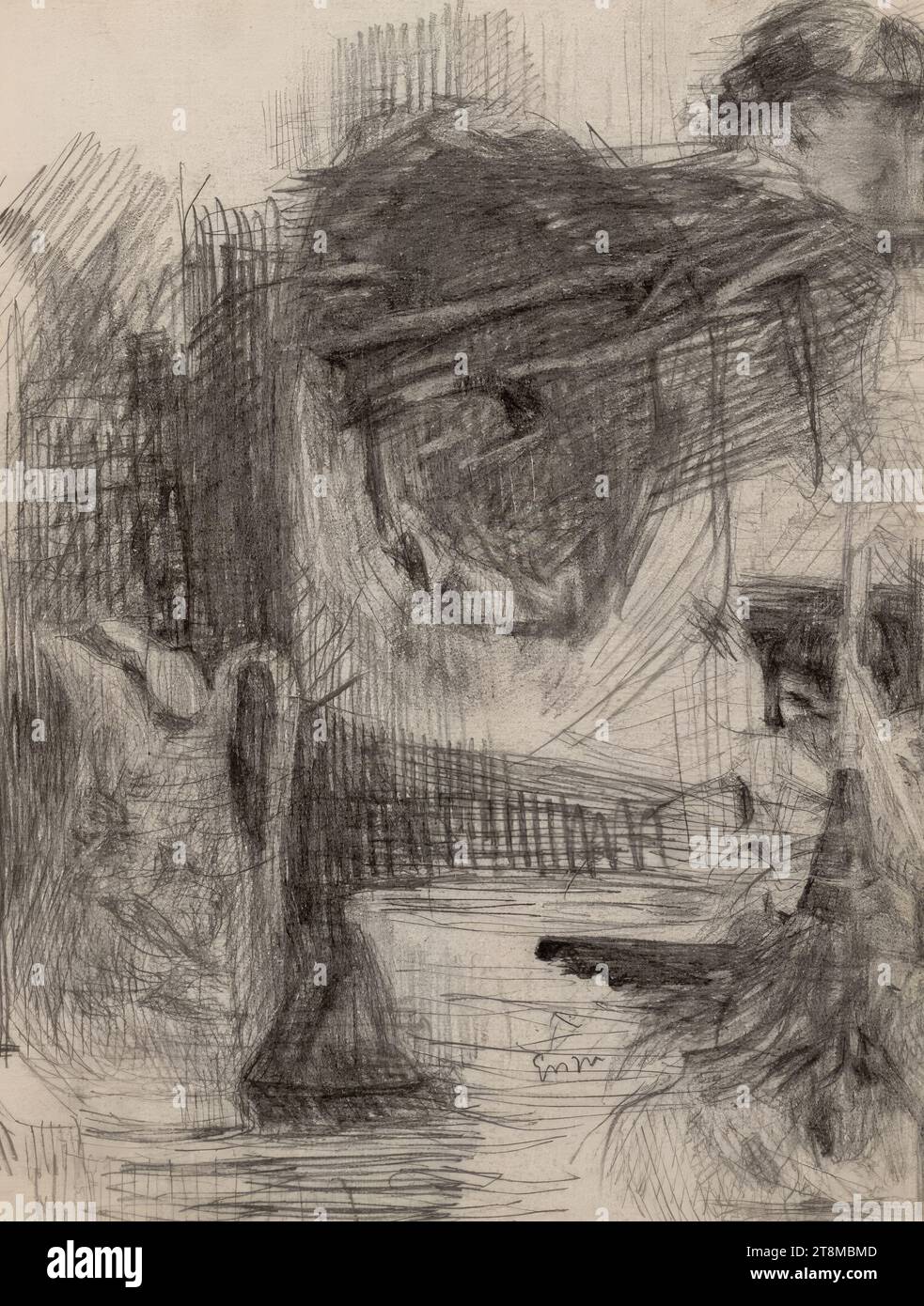 Supporto per il lavaggio con brocca, vaschetta per il lavaggio e specchio, James Ensor (Ostend 1860 - 1949 Ostend), disegno, foratura passe-partout: 21,6 x 16,5 cm Foto Stock