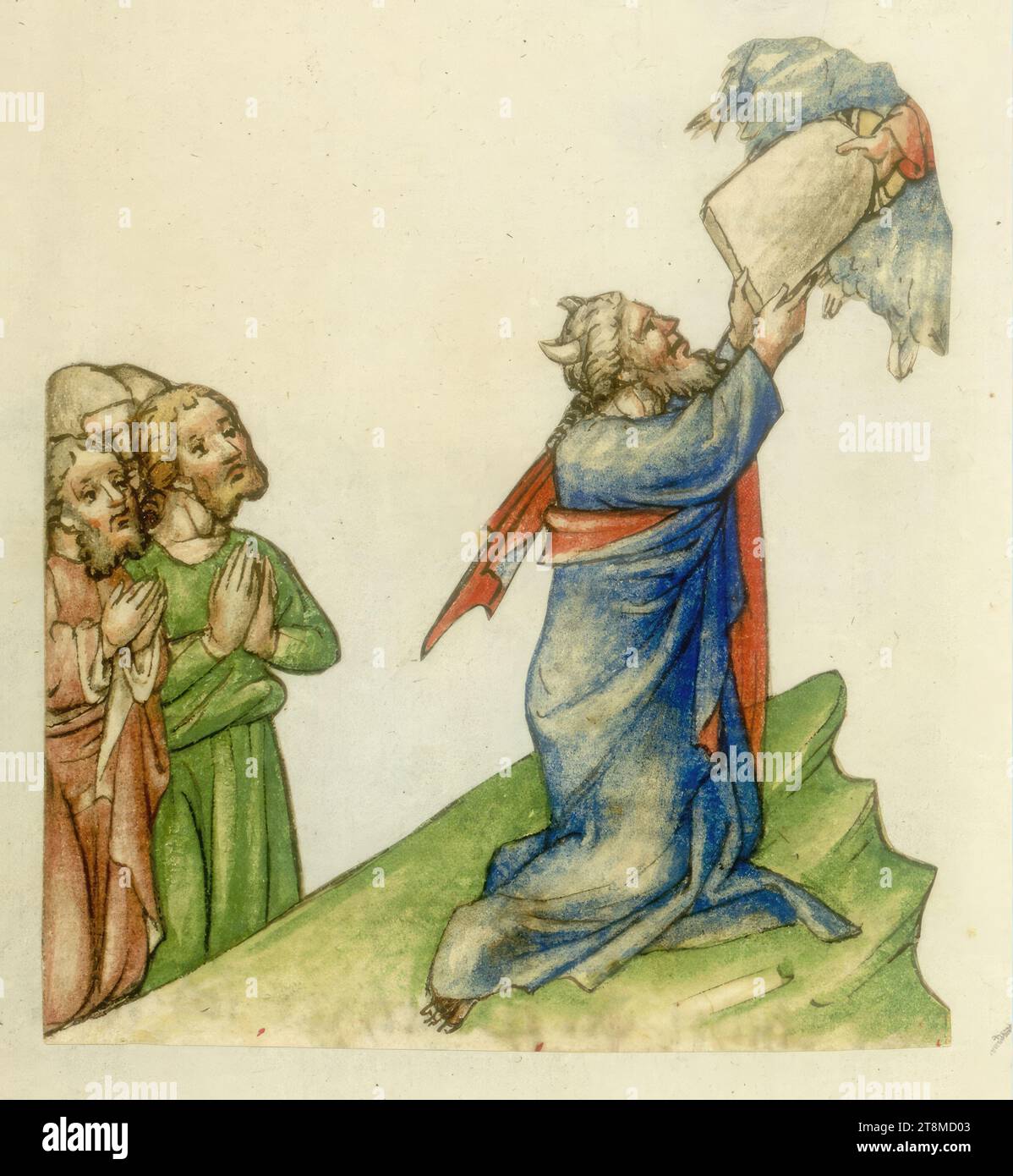 Moses Receiving the Tablets of the Law, Historical Bible, Anonymous, 1420 - 1430, Drawing, disegno a penna colorata Foto Stock