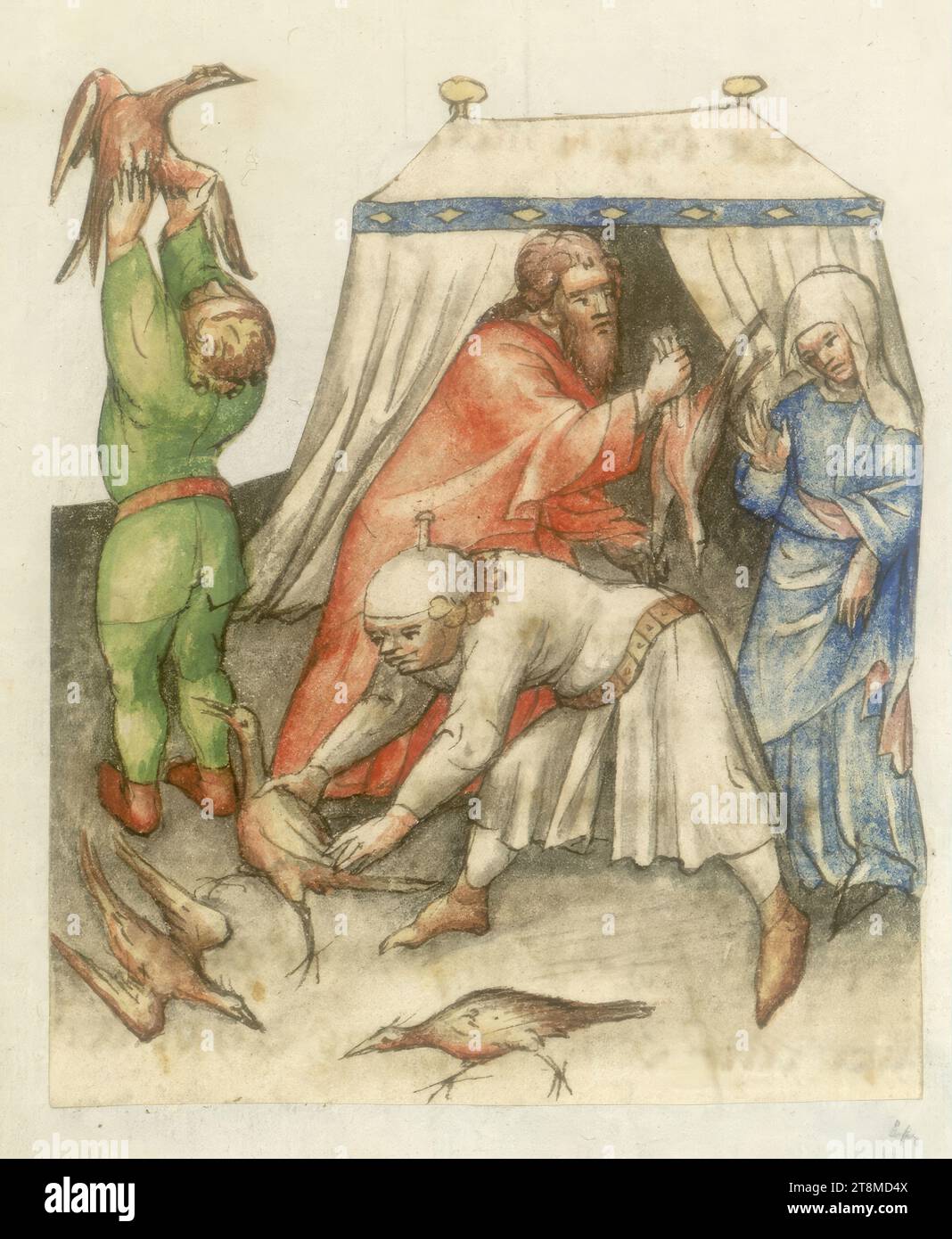 Giuseppe come schiavo di Potifo, History Bible, Anonymous, 1420-1430, Drawing, disegno a penna colorata Foto Stock