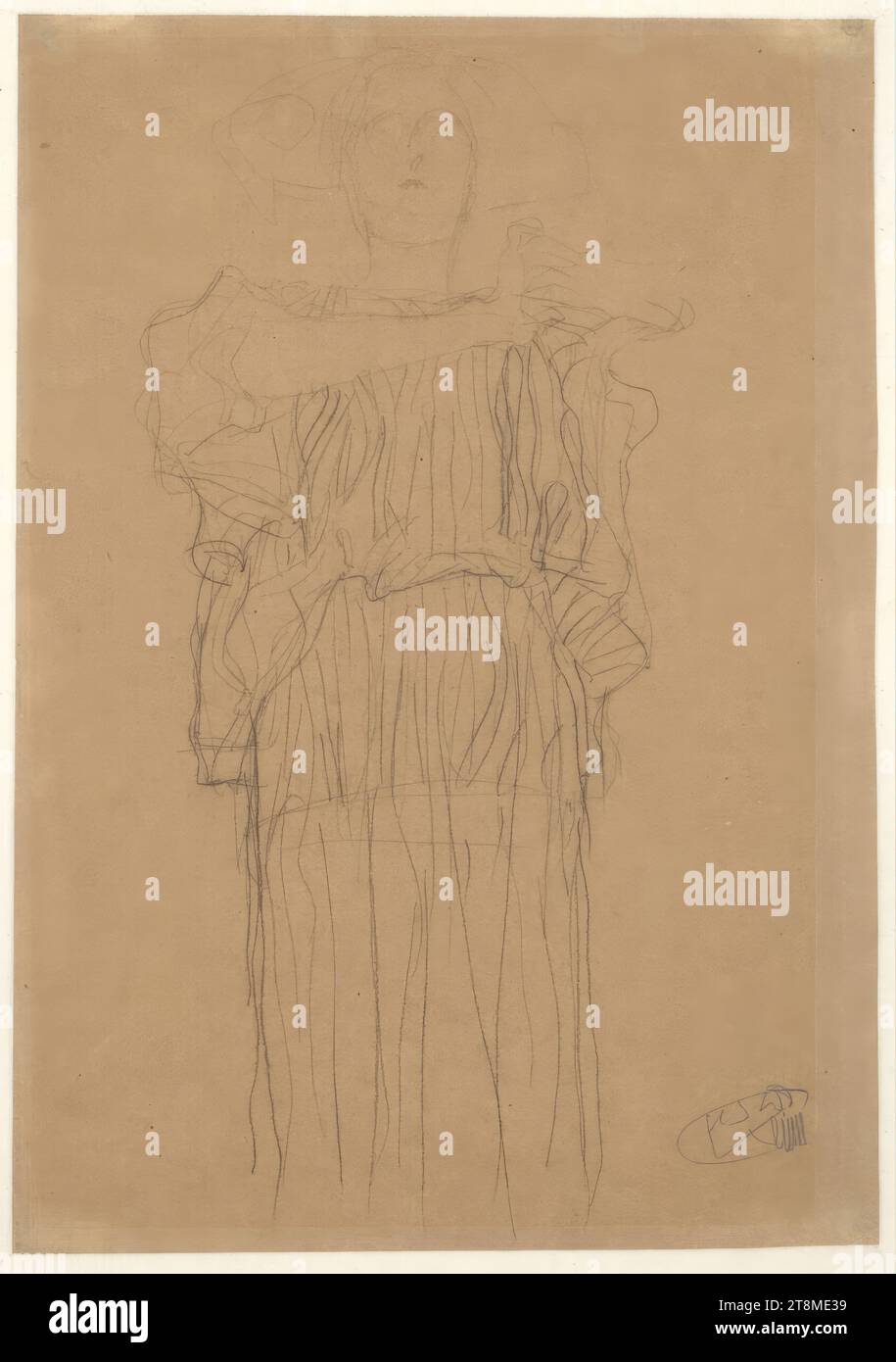 Hygieia con un ampio copricapo (studio per lo schizzo a olio per "Die Medizin"), Facoltà di Medicina, Gustav Klimt (Vienna 1862 - 1918 Vienna), 1897-1898, disegno, gesso nero su carta, 44,6 x 31,2 cm, l.l. timbro da collezione 'WSK', r. sul bordo timbro 'Berlin Ankauf' in rosso, r.r. 'S 300,-', M. '286 Foto Stock