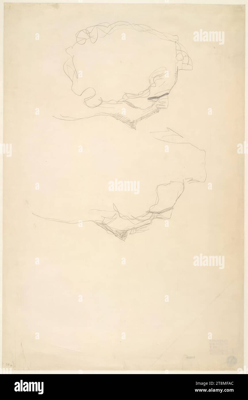 Due teste maschili in profilo perduto (studi per "il bacio"), Gustav Klimt (Vienna 1862 - 1918 Vienna), 1907-1908, disegno, matita, foglio: 56 x 37 cm, verso: Francobollo della collezione Zimpel, francobollo da collezione: verso estate francobollo Collezione Zimpel Foto Stock