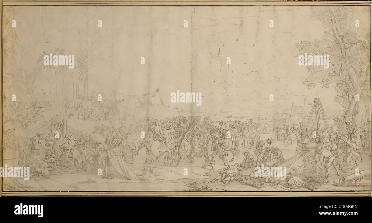 Camp Life, Georg Philipp Rugendas (Augusta 1666 - 1742 Augusta), 1708 -1709, disegno, penna e inchiostro in grigio chiaro-marrone, lavati, con tracce di pausa, 30,7 x 61,0 cm Foto Stock