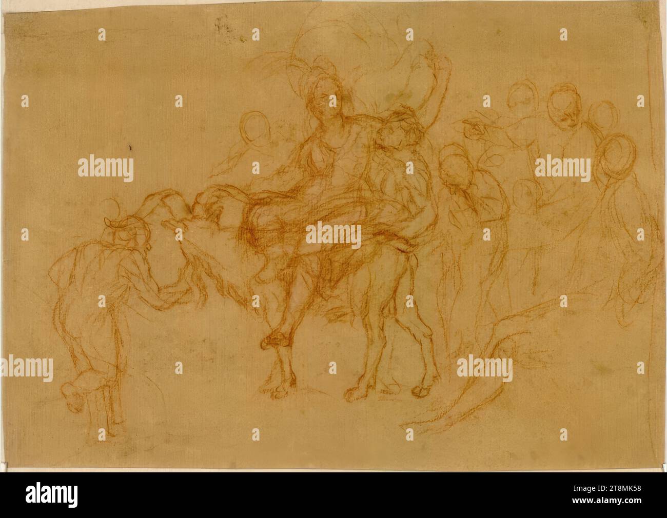 Bacchantes, Anonimo, 1500 - 1600 ? (Documentazione Kutschera), disegno, sangue, su carta giallo-marrone Foto Stock