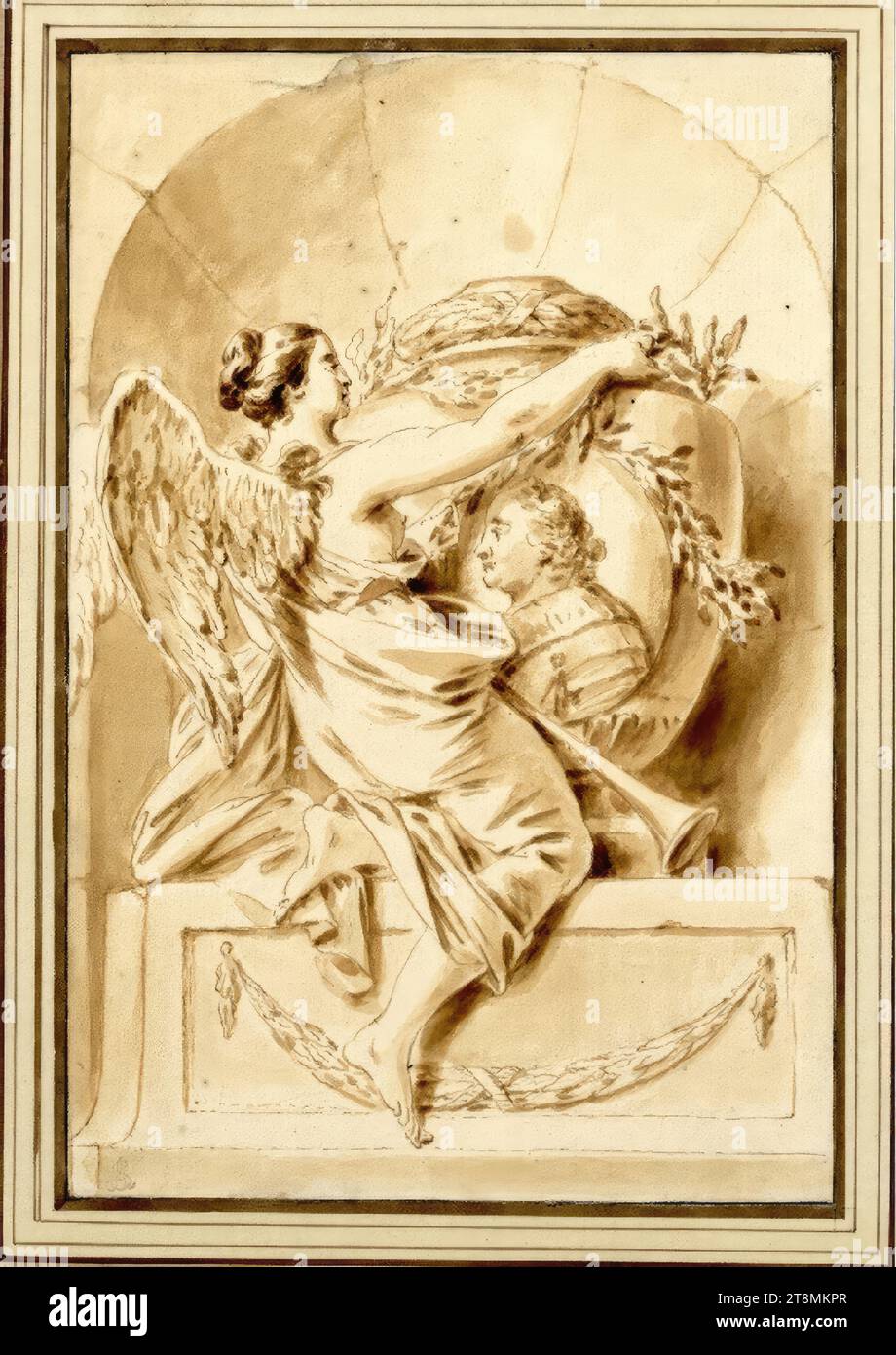 Memoriale al maresciallo Keith, Bernhard Rode (Berlino 1725 - 1797 Berlino), disegno, penna e inchiostro in giallo-marrone, lavato, 20,7 x 13,9 cm, l.l. duca Alberto di Sassonia-Teschen Foto Stock