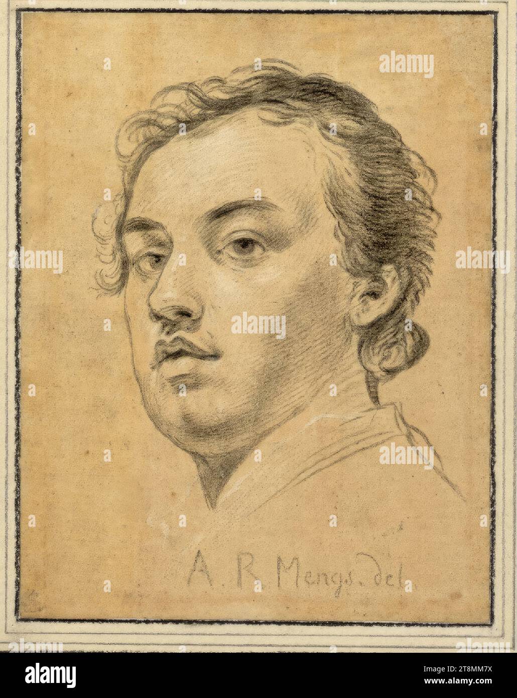 Anton Raphael Mengs, autoritratto, Christian Friedrich Boetius (Germania, 1706 - 1782), 1770, disegno, gesso bianco e nero su carta colorata di giallo, 16,8 x 13 cm, l.l. duca Alberto di Sassonia-Teschen Foto Stock