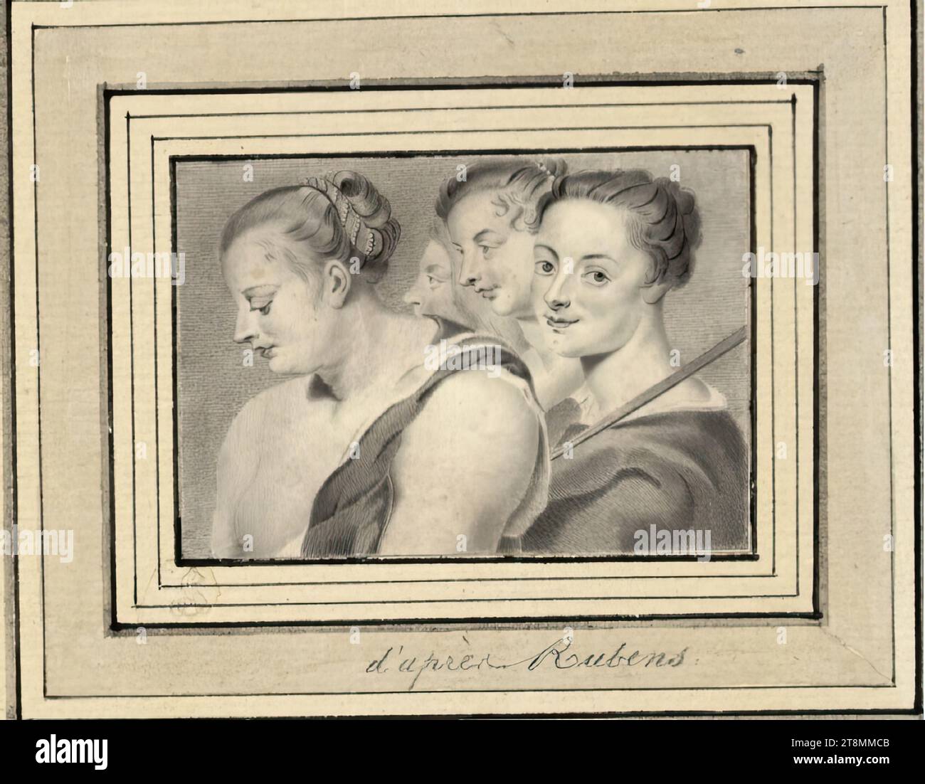 Il ritorno di Diana dalla caccia, Prokop Steinl (Boemia, 1732 - 1794), disegno, penna e nero su pergamena, 5 x 7,1 cm, l.l. duca Alberto di Sassonia-Teschen Foto Stock