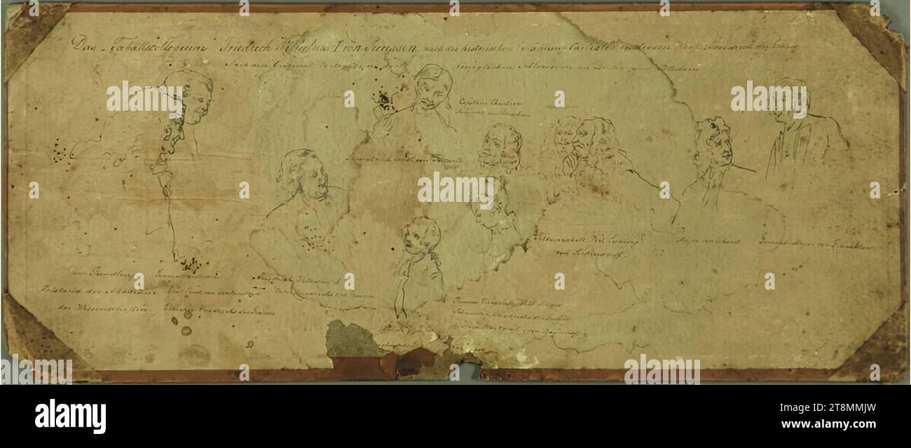 Il "Tabakscollegium" di Friedrich Wilhelm von Preussen, anonimo, tedesco, XIX secolo, disegno, inchiostro, penna e inchiostro su carta, steso su cartone, 35,1 x 14,7 cm, verso: m. 'Bild contro August Holmberg Foto Stock