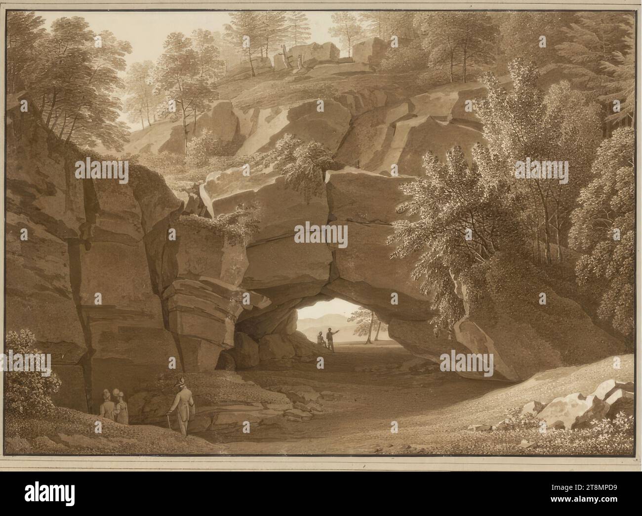 Il "Kuhstall" nella Svizzera sassone, Christian Gottlob Hammer (Dresda 1779 - 1864 Dresda), 1815, disegno, pennello marrone, lavato, su tracce di matita; linea di inquadratura nera, 16,3 x 23 cm, l.l. duca Alberto di Sassonia-Teschen Foto Stock