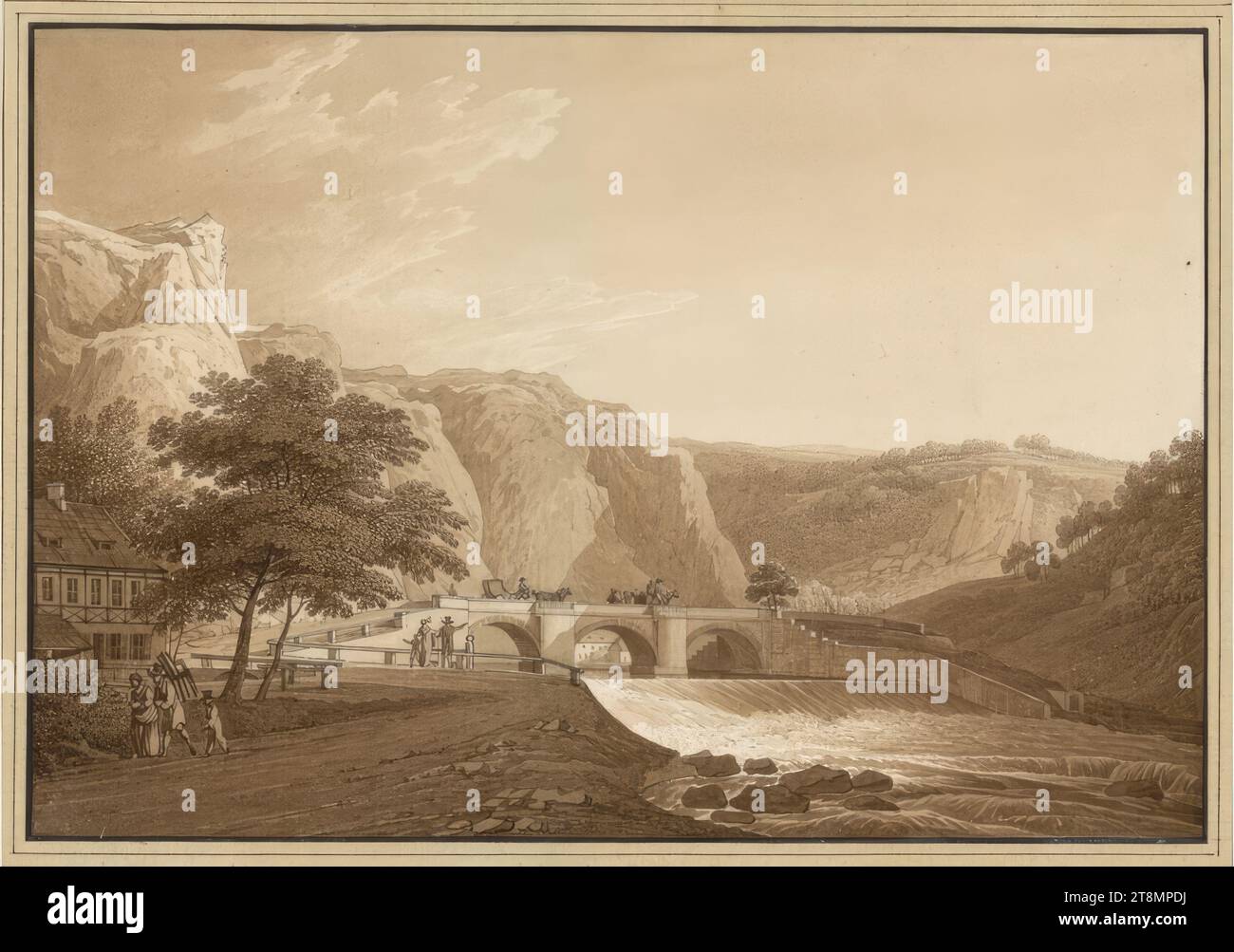 Der Plauensche Grund', Christian Gottlob Hammer (Dresda 1779 - 1864 Dresda), 1807, disegno, penna e pennello in marrone, su tracce di matita; linea di inquadratura nera, 15,9 x 23 cm, l.l. duca Alberto di Sassonia-Teschen Foto Stock