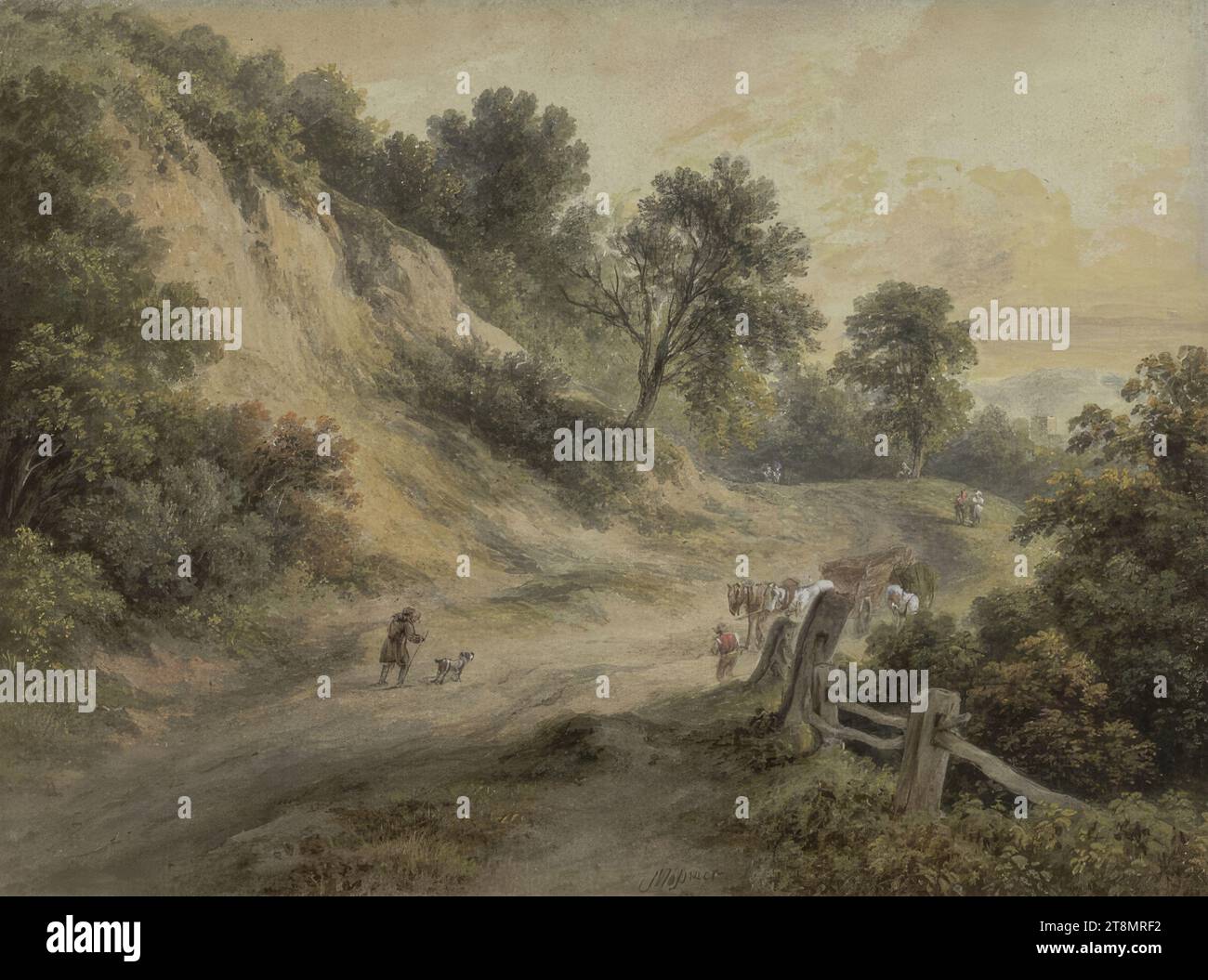 Waldstrasse, Joseph Mössmer (Vienna 1780 - 1845 Vienna), intorno al 1800, disegno, guazzo, 21,1 x 28,5 cm Foto Stock