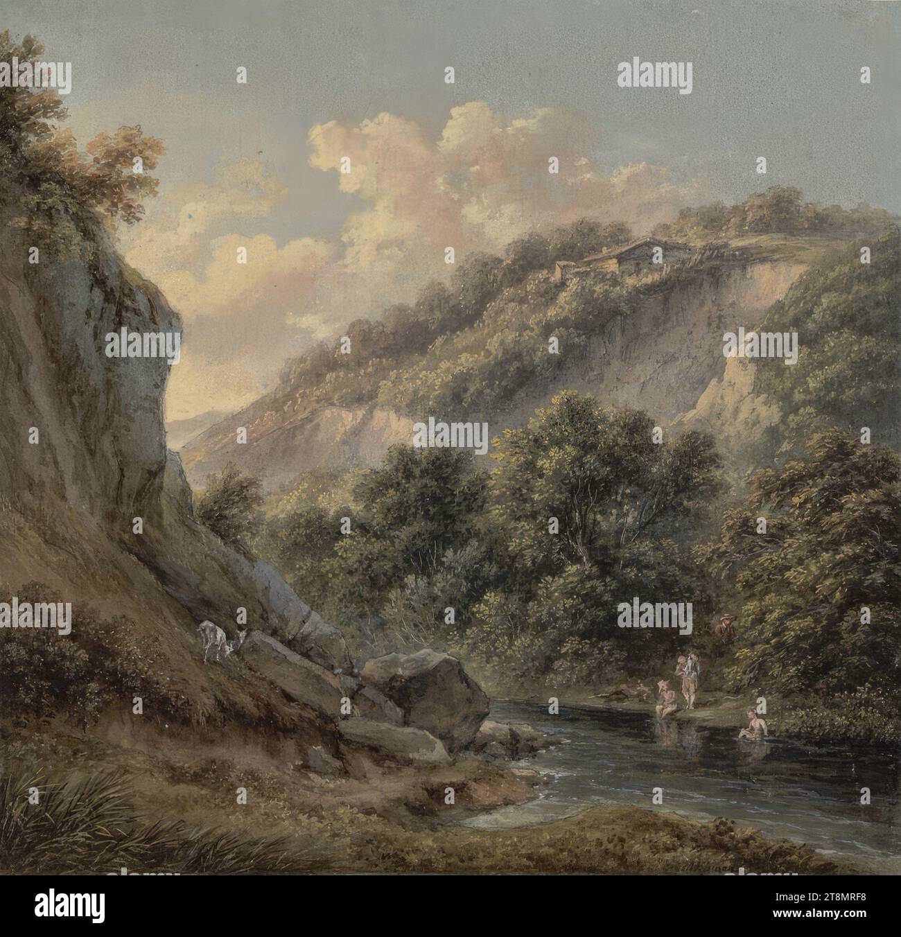 Waldtal, Joseph Mössmer (Vienna 1780 - 1845 Vienna), intorno al 1830, disegno, gouache, 27,5 x 28,6 cm Foto Stock