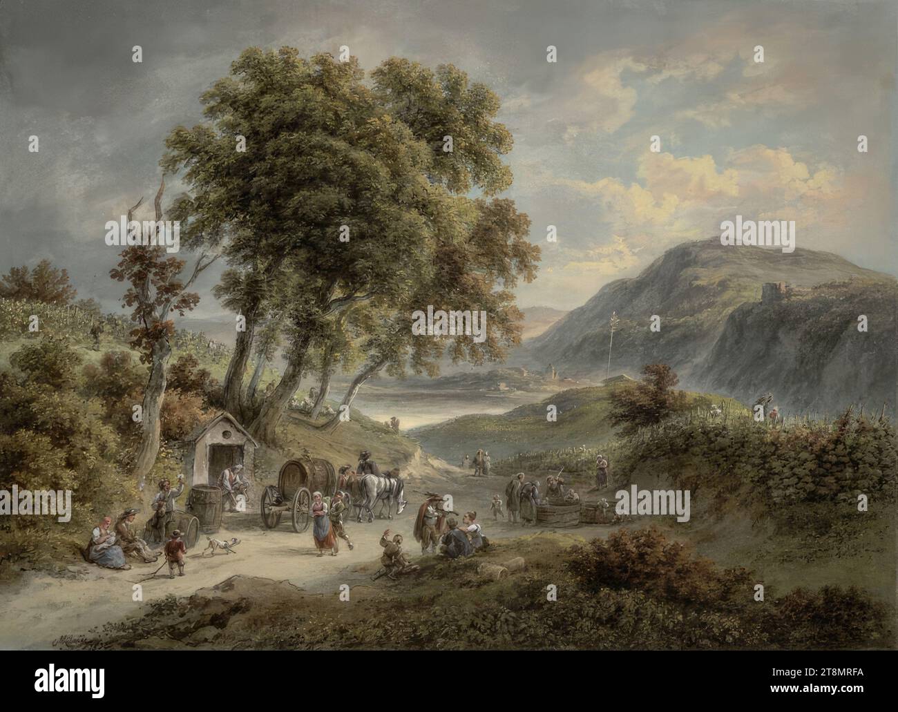 Festival dei viticoltori, Joseph Mössmer (Vienna 1780 - 1845 Vienna), 1832, disegno, guazzo, 40 x 55 cm Foto Stock