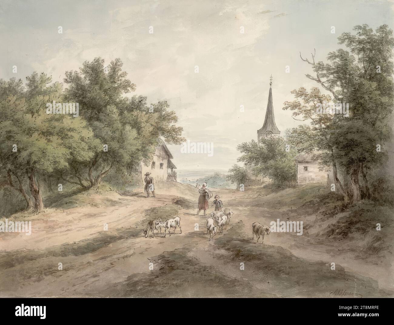 Giesshübel, Joseph Mössmer (Vienna 1780 - 1845 Vienna), disegno, acquerello, 20,4 x 27 cm Foto Stock