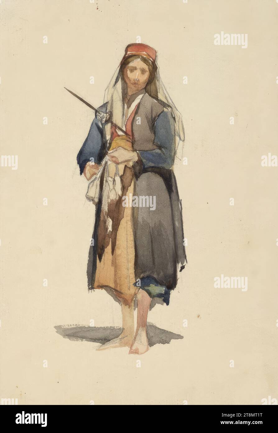 Donna montenegrina, Johann Gualbert Raffalt (Murau 1836 - 1865 Roma), intorno al 1863/64, disegno, acquerello, 26,3 x 18,3 cm Foto Stock