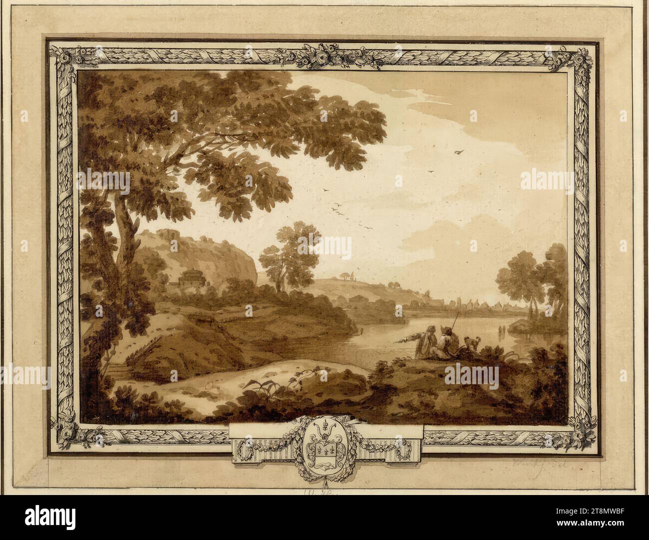 Paesaggio, Michael Wutky (Krems 1739-1823 Vienna), 1772-1785, disegno, inchiostro marrone, 15,7 x 19,4 cm, l. e duca Alberto di Sassonia-Teschen Foto Stock