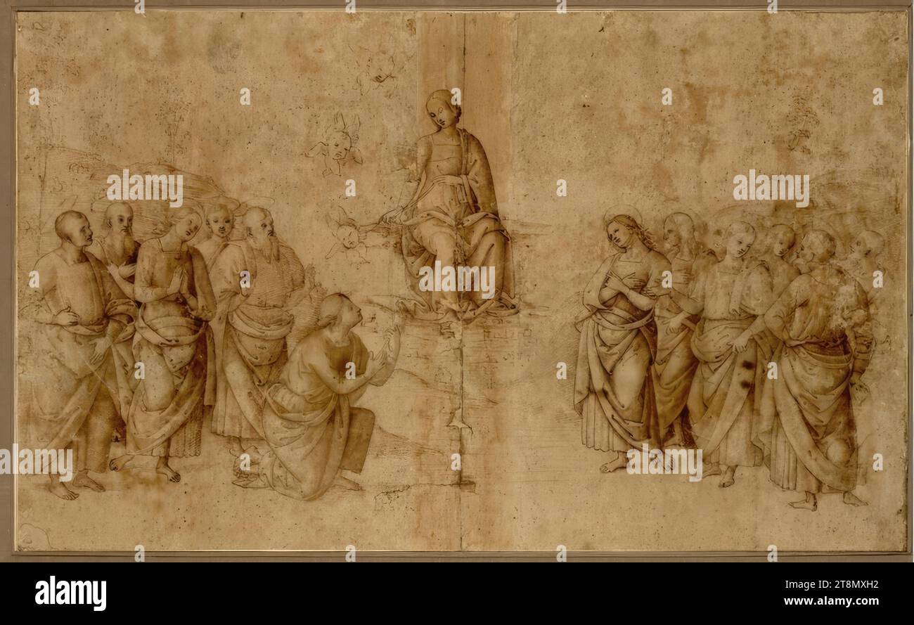 La donazione della cintura della Madonna, disegno, spillo di metallo; piuma; lavata; una piega al centro; perforata, 31,7 x 52,2 cm, l.l. duca Alberto di Sassonia-Teschen Foto Stock