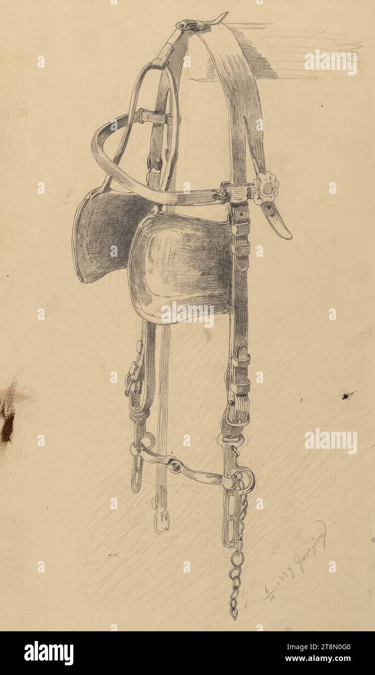 Nastro con campane e nappina, Carl Pischinger (Niederhollabrunn-Streitdorf 1823 - 1886 Liezen), 1859, disegno, matita, foglio: 30,5 x 18,4 cm, in basso a destra '6, 10 1859 smerigliatura Foto Stock