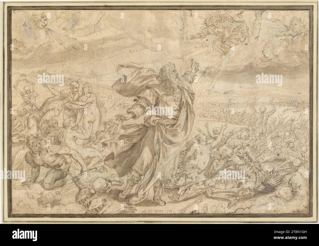 La visione di Ezechiele di Totental, Marten de Vos (Anversa intorno al 1531 - 1603 Anversa), 1578, disegno, penna e inchiostro in marrone, lavato, accresciuto di bianco, 16,6 x 24 cm, l. e duca Alberto di Sassonia-Teschen Foto Stock